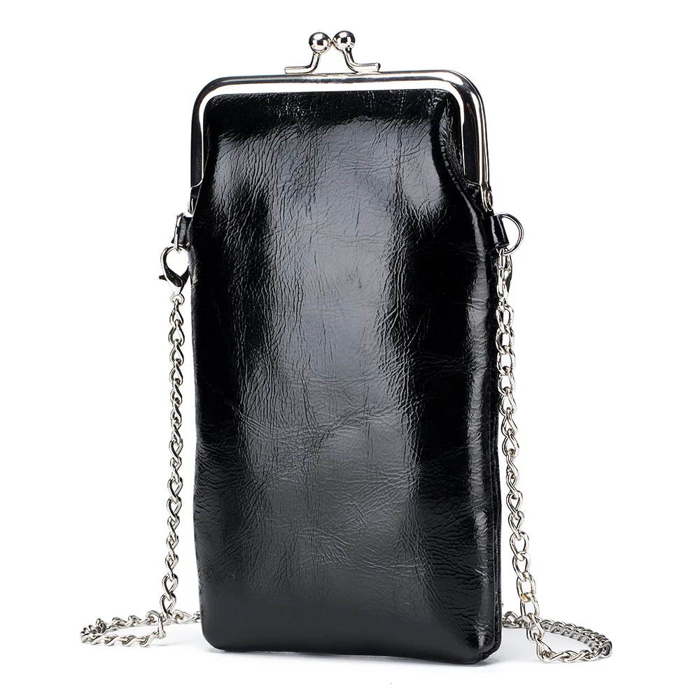 A9210 Chain Shoulder Belt Fine Hardware Ball Shape Hook Style Women Oil Waxed First Layer Cow Leather Mobile Phone Crossbody Bag