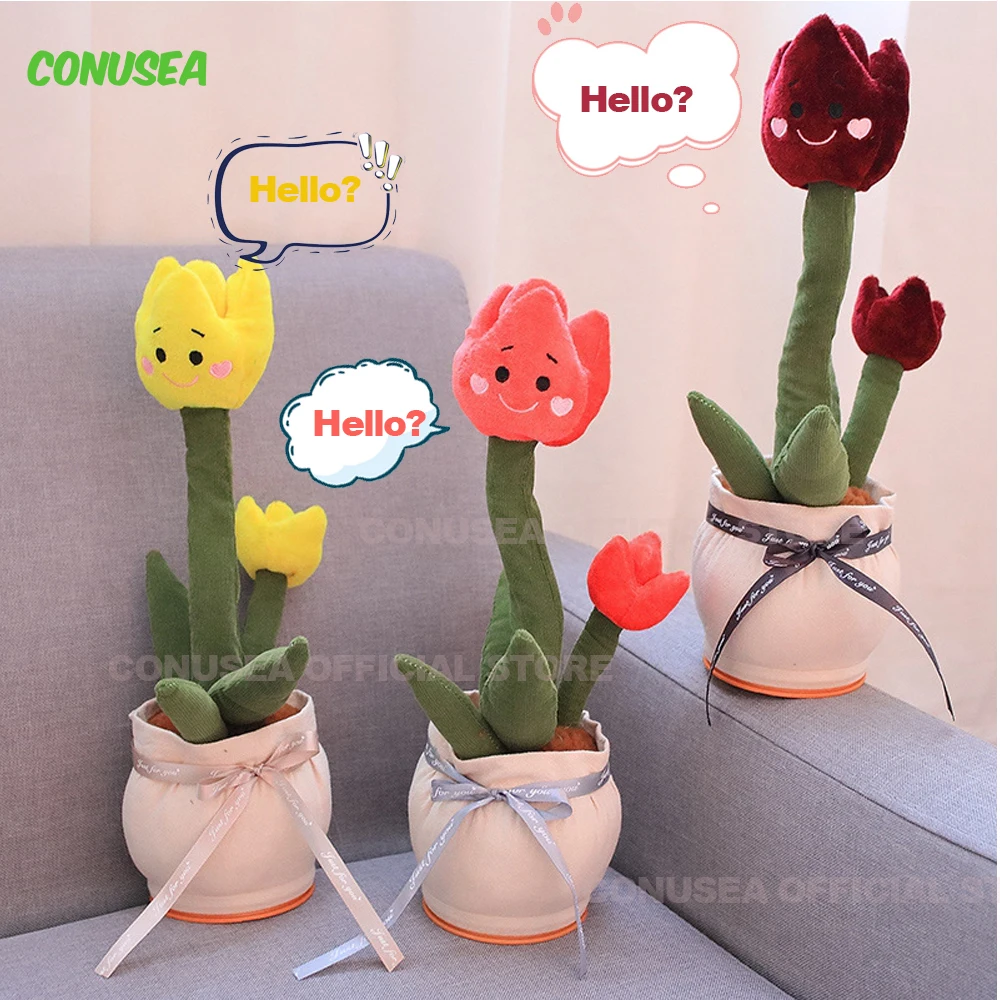 

60 Songs Dancing Tulip flower plushie talking singing song dancer repeat voice toys for girls girlfriend kids VS dancing cactus