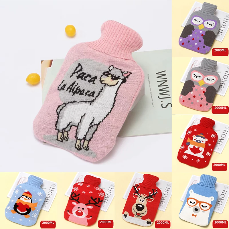 

2000ml Hot Water Bottle Knitted Cover Cute Cartoon Bag Cloth Hand Warmer Winter Heat Preservation Large Hot Water Bottle Cover