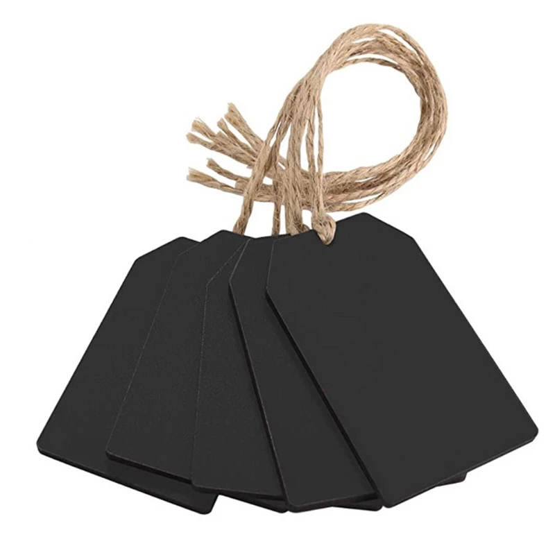 

Black Slate Erasable Hanging Chalkboard Signs Tags Label w/ Rope Set of 50