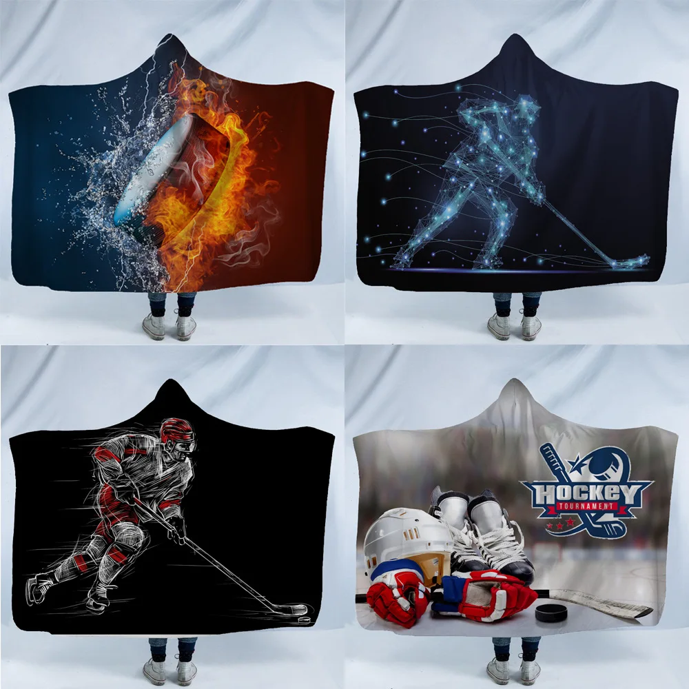 

Hockey Tournament Blanket Plush Sherpa Flannel Fleece Home Warm Sport Palying Hooded Blankets Wearable