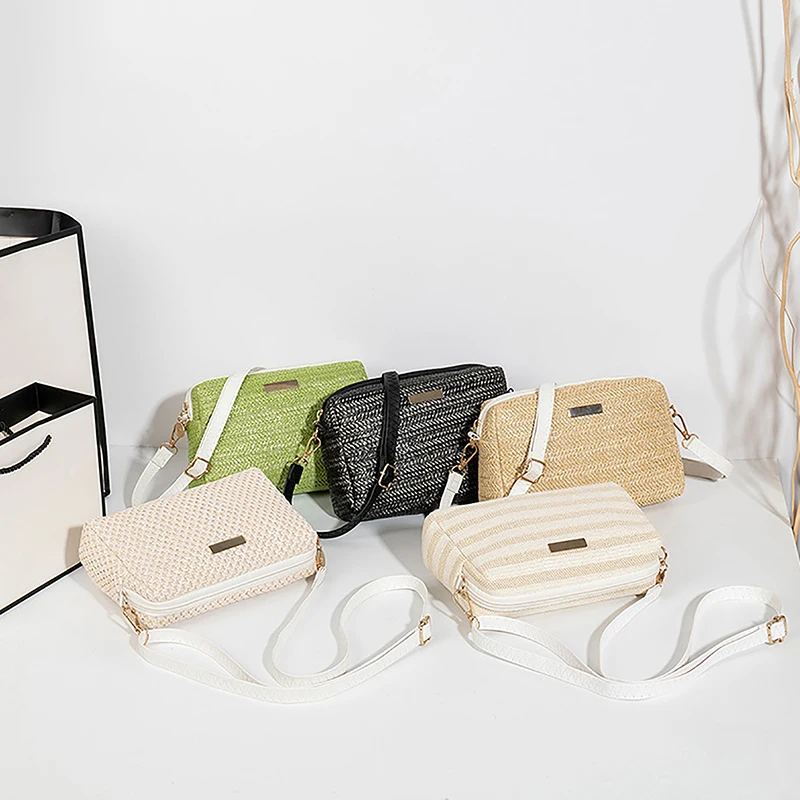 Женская сумка через плечо мягкая Плетеная соломенная Вязаная пляжная сумочка в