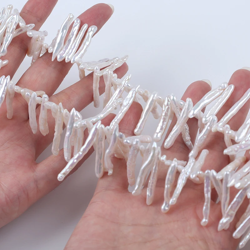 Зубочистка из пресноводной нити с жемчужинами в стиле барокко ширина 3-5 мм * 25-28