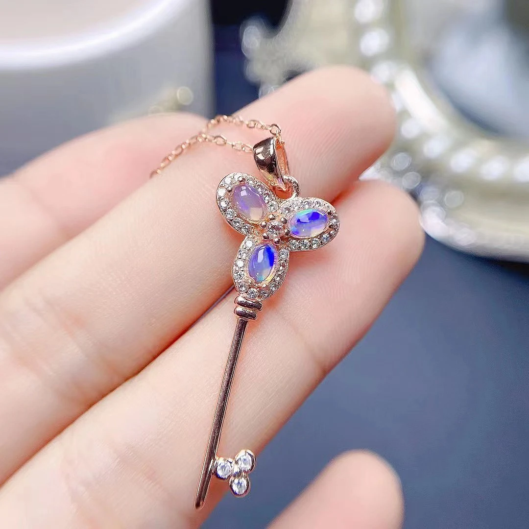 

FS Natural 3*5 Opal Pendant Necklace S925 Pure Silver Fine Fashion Charm Weddings Jewelry Gift for Women MeiBaPJ