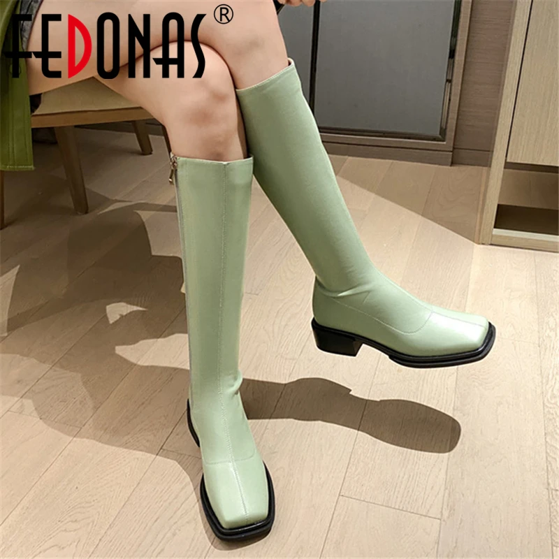 

FEDONAS New Fashion Woman Knee High Boots Autumn Winter Warm Cow Leather Wedding Basic Party Office Prom Night Club Shoes Woman