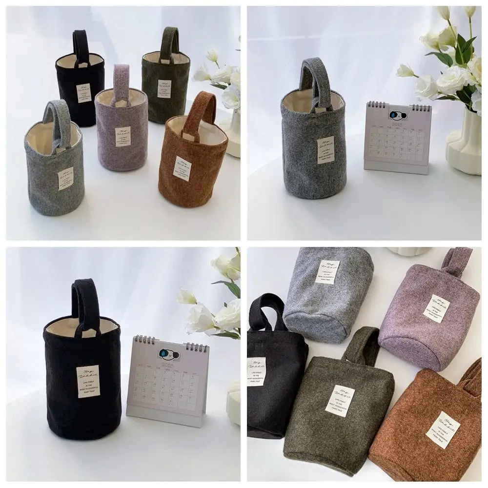 

Large Capacity Woolen Bucket Bag Vintage Letter Korean Style Portable Handle Tote Bag Mummy Bag Handbag Girls