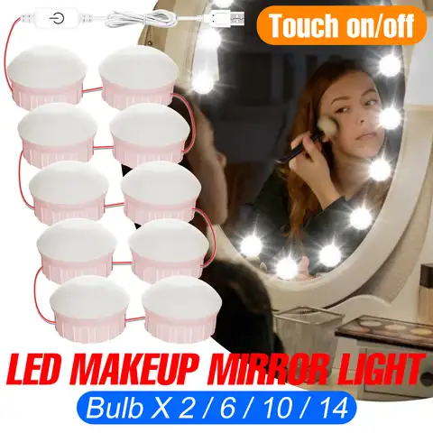 Светодиодная лампа для зеркала для макияжа с USB, освещение для ванной комнаты, туалетный столик, зеркала, подсветка для комнатных шкафов, све...