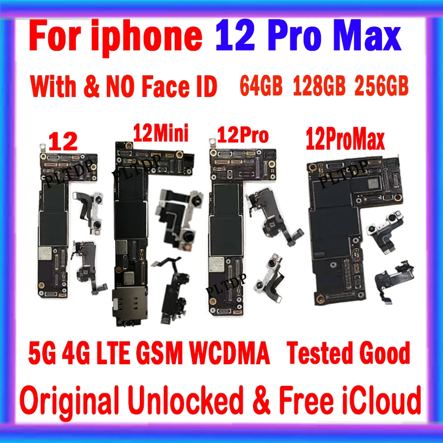 Carte mère 100% originale débloquée pour iphone 12 Pro max  5G  avec/sans Face ID  avec iCloud