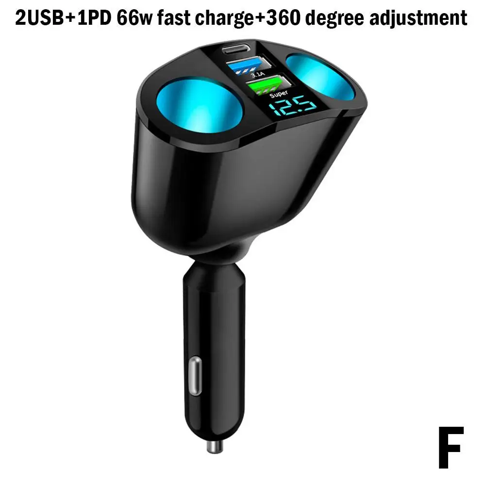 

Автомобильный прикуриватель 12 В-24 В, разветвитель синего атмосферного света PD QC3.0, 2 USB-зарядное устройство C-порты для мобильных телефонов, видеорегистратор, зарядные устройства