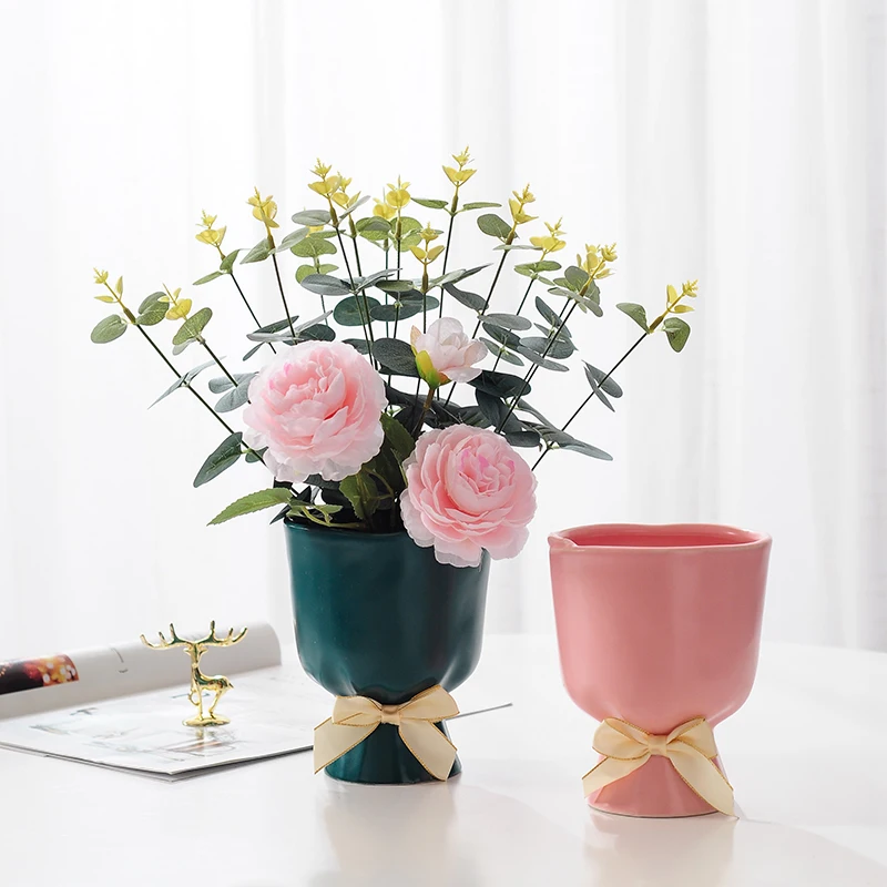 

Роза, искусственный цветочный букет, ваза для дома, гостиной, Настольная Ваза, украшение для телевизора, кабинета, чайного столика, цветочно...