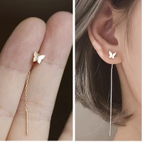 hanging women earrings long tassel butterfly drop earrings silver color 2021 korean fashion summer jewelry girls party gift