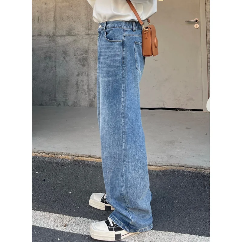 Streetwear Men Vintage Recreational Blue Jeans 2022 Fashion New Pattern Loose Straight Cylinder Broad Leg Trousers Autumn Female