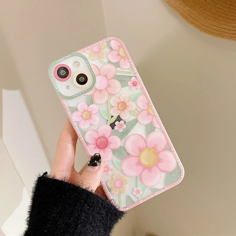 

Cute Colorful oil painting flowers Phone Case For iPhone 13 11 12 Pro Max MINI X XR XS Max 7 8 Plus Cartoon Art Clear Soft Cover