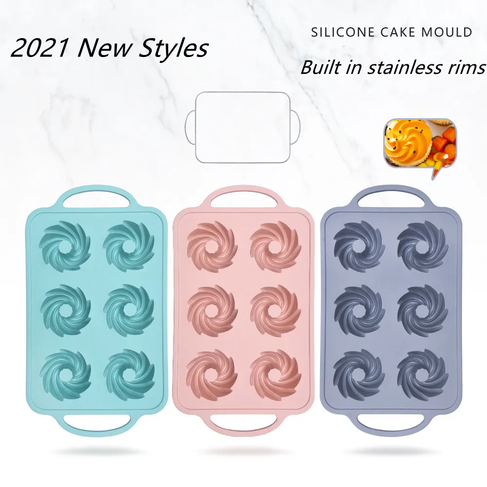 

Built in stainless rim 6 Holes Silicone windmill Mold Cookies Fondant Baking Pan Non-Stick Pudding Steamed Cake Mold Baking Tool