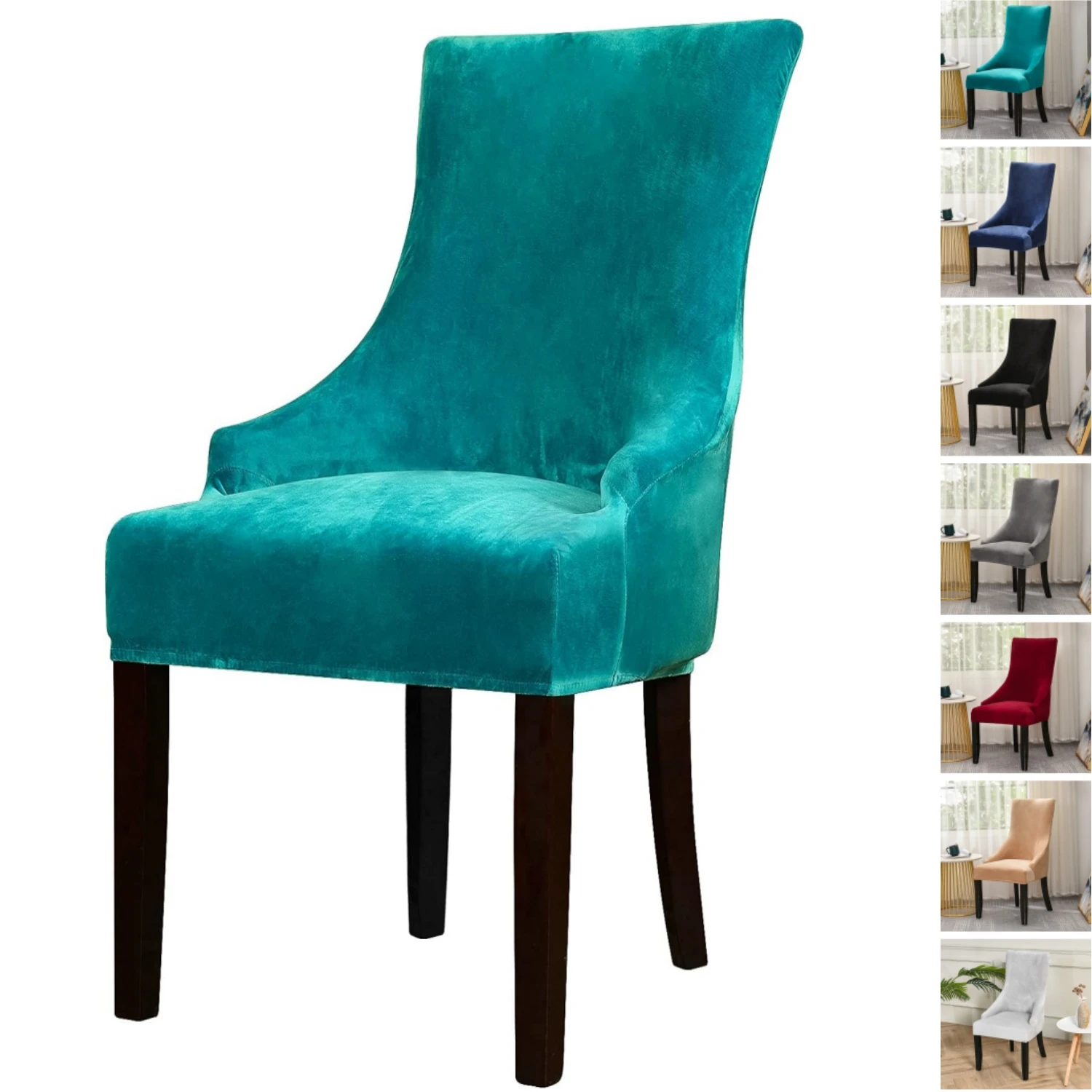 

Velvet Stretch Wingback Chair Cover Slipcover - Reusable Arm Chair Protector Cover Dining Room Banquet Home Decor etc Washable