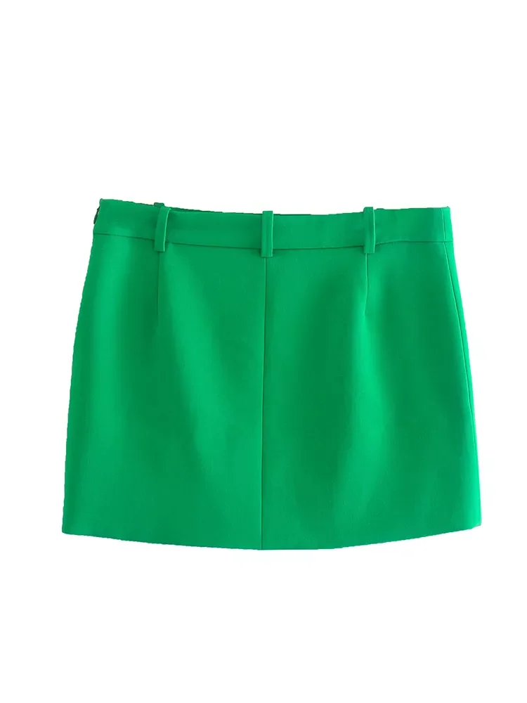 

New2022 Women Fashion Green Mini Skirt with Front Slit High-waist Side Zipper Slit Hem Chic Lady Woman Casual Short skirts