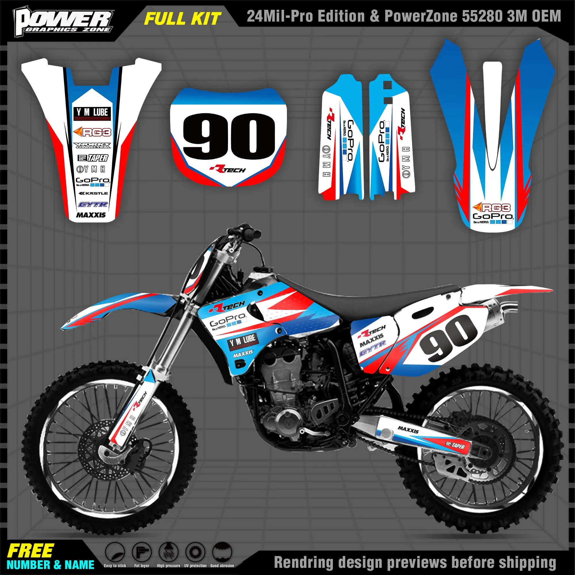 

PowerZone Custom Team Graphics Backgrounds Decals 3M Stickers Kit For YAMAHA 98-02 YZF250 400 426 Stickers 003