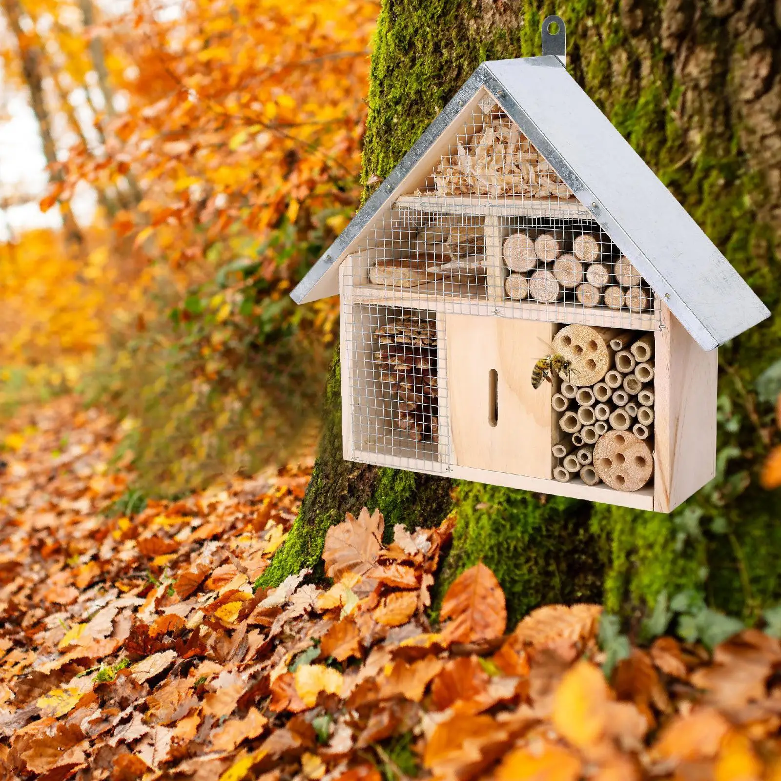 Wooden Bee House Garden Decor Breeding Hanging Habitat Butterfly Hotel Garden Nest Box for Outdoor Yard Garden Backyard Fence Wooden Bee House Garden Decor Breeding Hanging Habitat Butterfly Hotel Garden Nest Box for Outdoor Yard Garden Backyard Fence