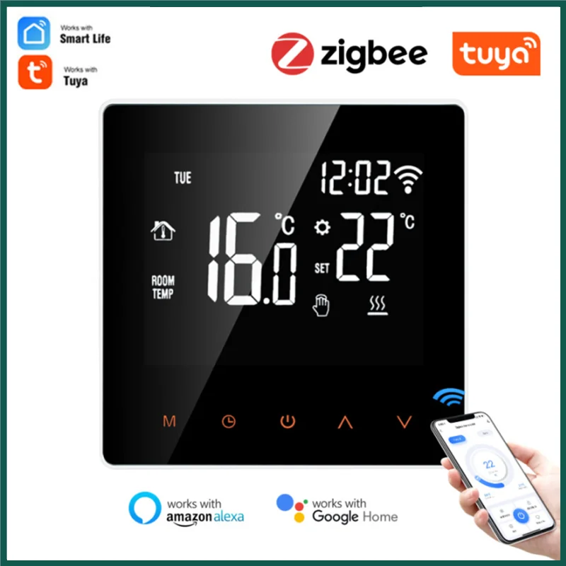 

Умный термостат Tuya ZigBee, регулятор температуры для электрического подогрева пола, воды, газового котла, голосовая работа для Google Home