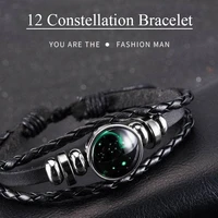 12 zodiac signs constellation luminous charm bracelet homme women multilayer leather bracelet virgo pisces libra leo wholesale