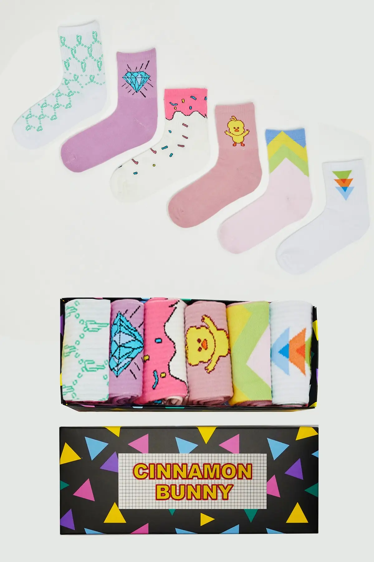 

White socket patterned socks 6 psc.