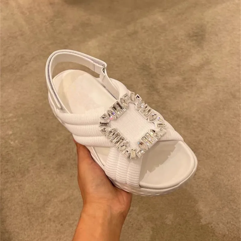 2023 Summer Elegant Woman Shoes With Thick Platform Female Sandals Cross-tied Round Toe Breathable Casual Sexy Ladies Footwear