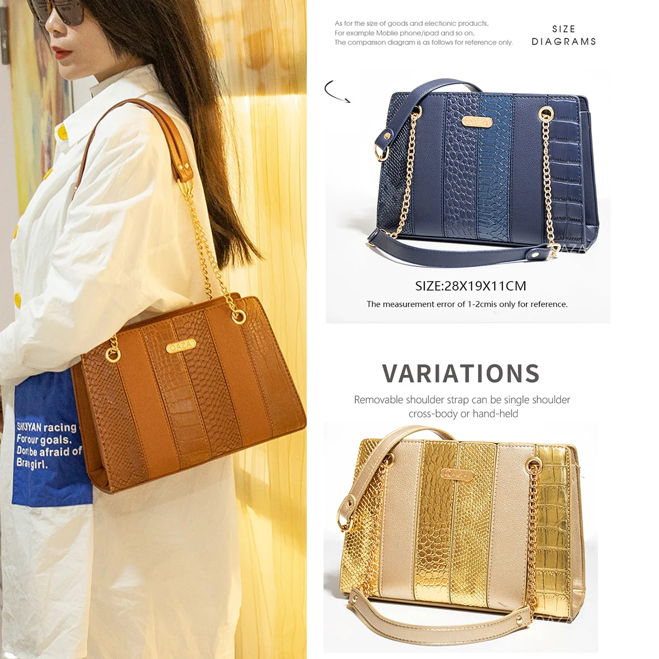 PU Luxury Fashion Brand Designer Leather Shoulder Bag for Women Hand Bag Crocodile Totes Purses Ladies Messenger Handbag