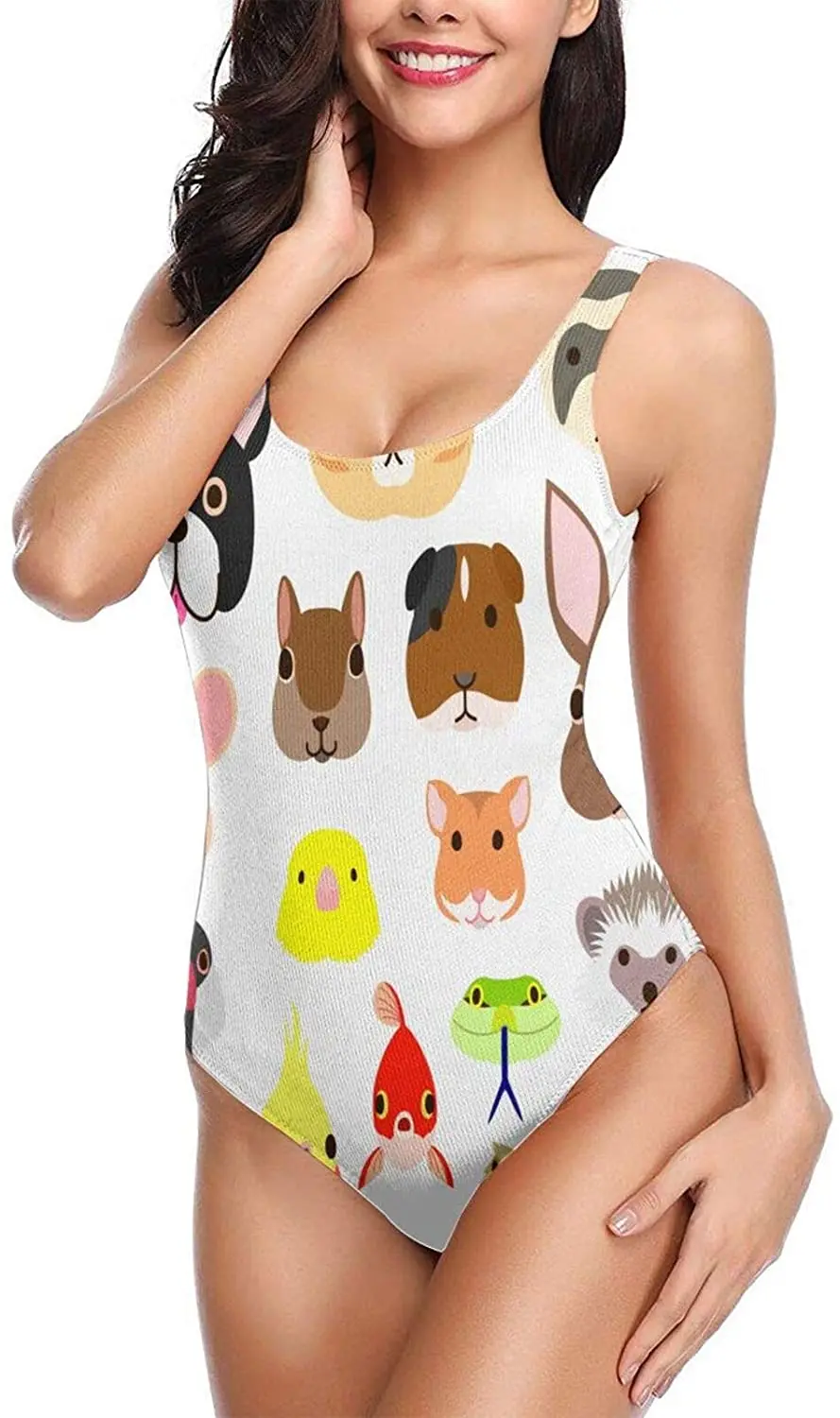 

cute swimsuit women One-Piece Bathing Suits Sexy Swimsuits Slimming for Teen Girls kawaii Pet Animals Faces Colorful Set