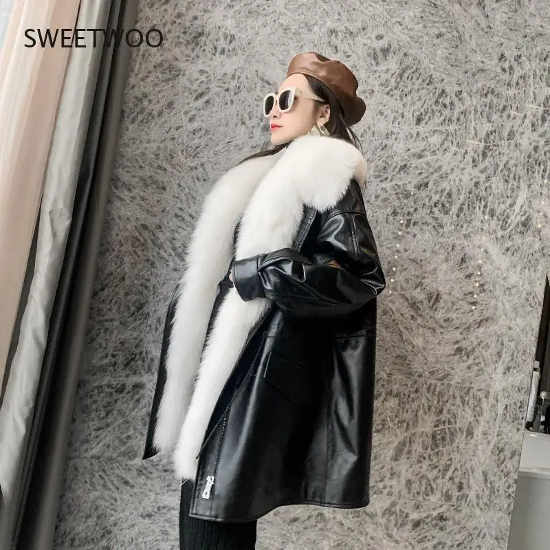 Women Winter Faux Fur Warm Coats Vintage Faux Leather Female Thick Jackets Casual Street Lady Fur Collar Loose Outwears Slim2022