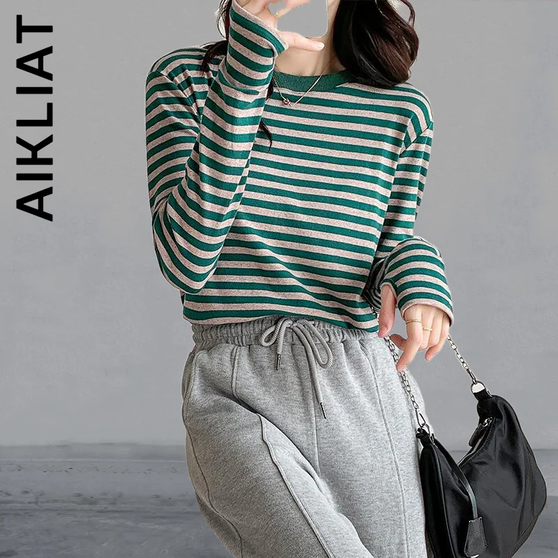 

Рубашка Aikliat 2022, женские винтажные Ретро рубашки, повседневная офисная футболка, шикарная элегантная полосатая футболка, свободная тонкая ж...