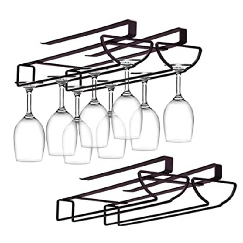 

Wine Glass Rack - Under Cabinet Stemware Wine Glass Holder Glasses Storage Hanger Metal Organizer For Bar Kitchen