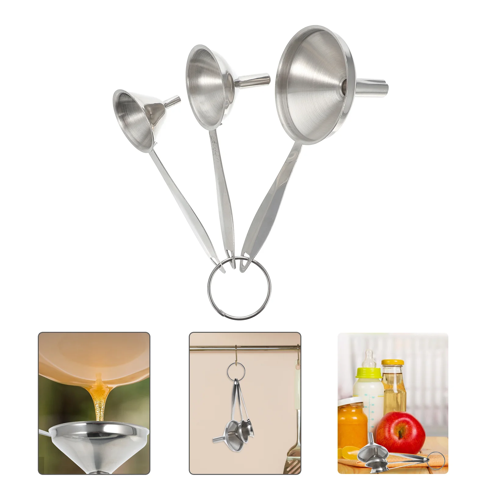 

3pcs Rustproof Practical Compact Soy Sauce Funnel Filling Bottles Funnel for Indoor