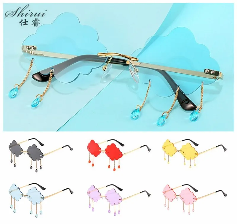 

2022 New Luxury Funny Crystal Sunglasses Women Fashion Unique Clouds Sun Glasses Female Pink Festival Party Shades Oculos De Sol