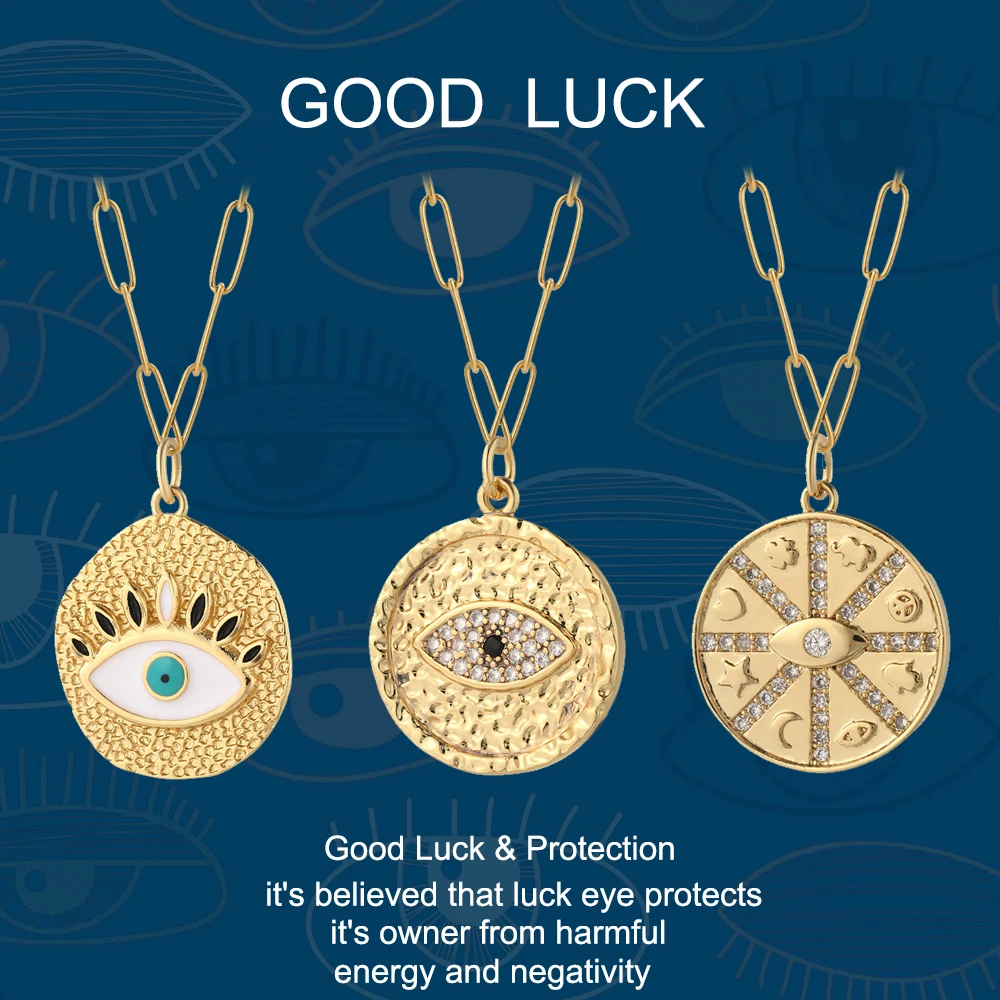 

Evil Blue Eye Woman's Long Pendant Turkish eye Necklace Gold Color Chains Necklace for Women Good Luck Eye Necklace Jewelry 2022