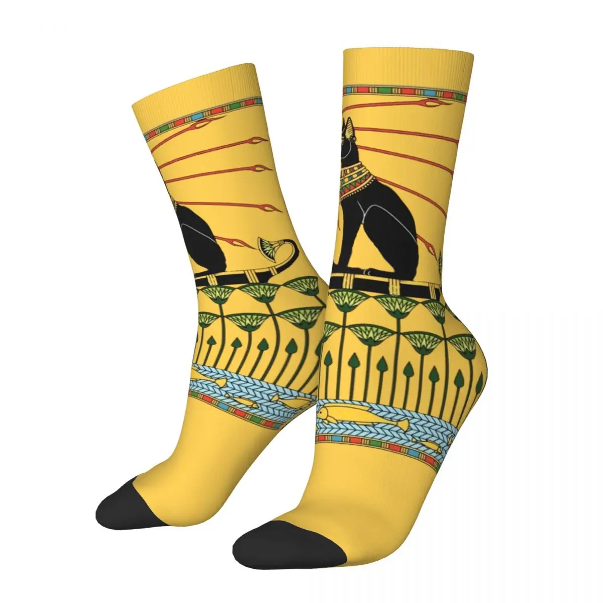 

Hip Hop Retro Background With A Cat On The Boat Crazy compression Socks Unisex Magic Egyptian Ancient Egypt Seamless Crew Sock