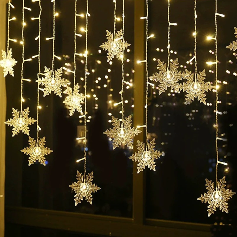 

2024 Christmas Decorations LED Curtain Snowflake String Lights Indoor/Outdoor Wave Lighting Holiday Party New Year's Decoration
