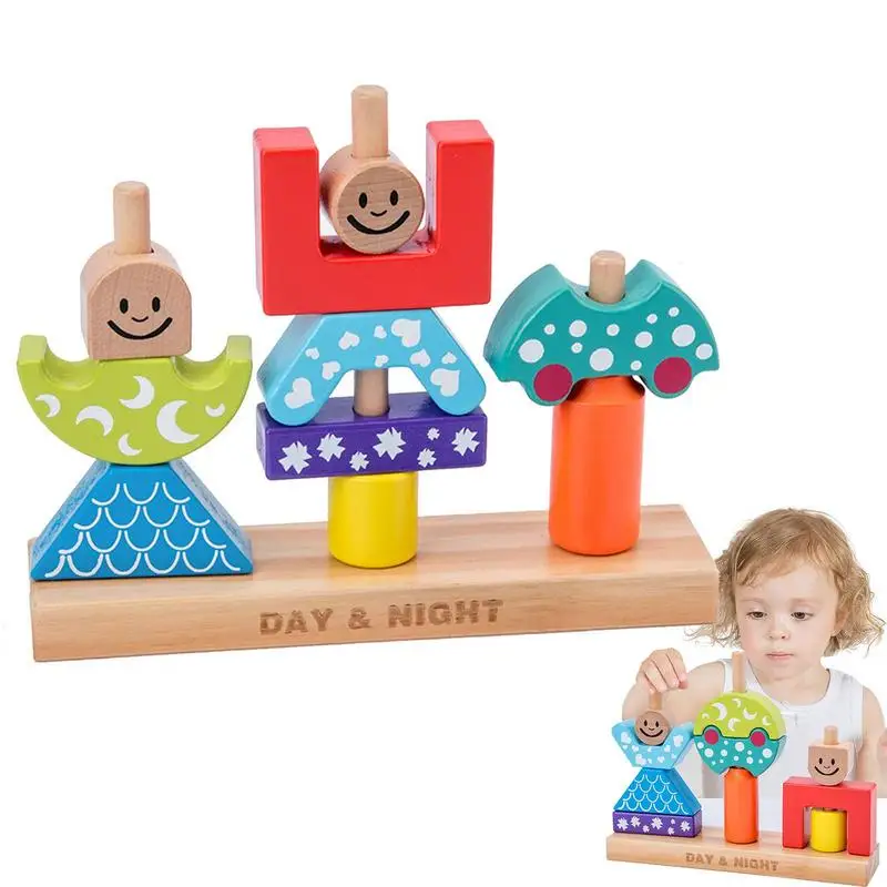 

Geometric Stacker Toy Wooden Shape Sorter Stacker Toddlers Puzzles Toy Montessori Preschool Geometric Shapes Toy Puzzles Blocks