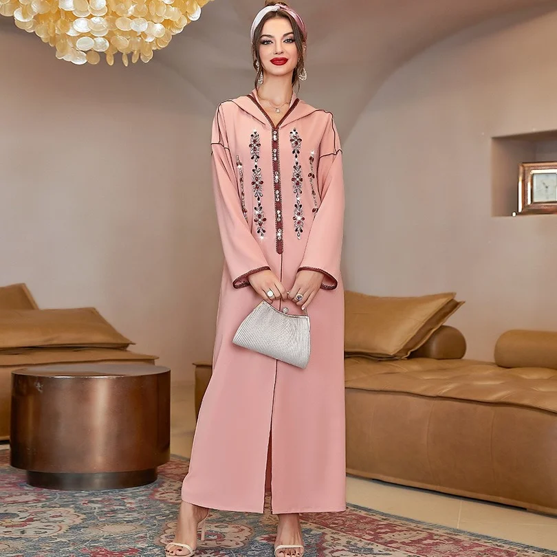 

Ramadan Eid Mubarak Pink Abaya Dubai Prayer Clothes Kaftan For Women Arabic Turkey Islam Muslim Modest Dress Robe Djellaba Femme