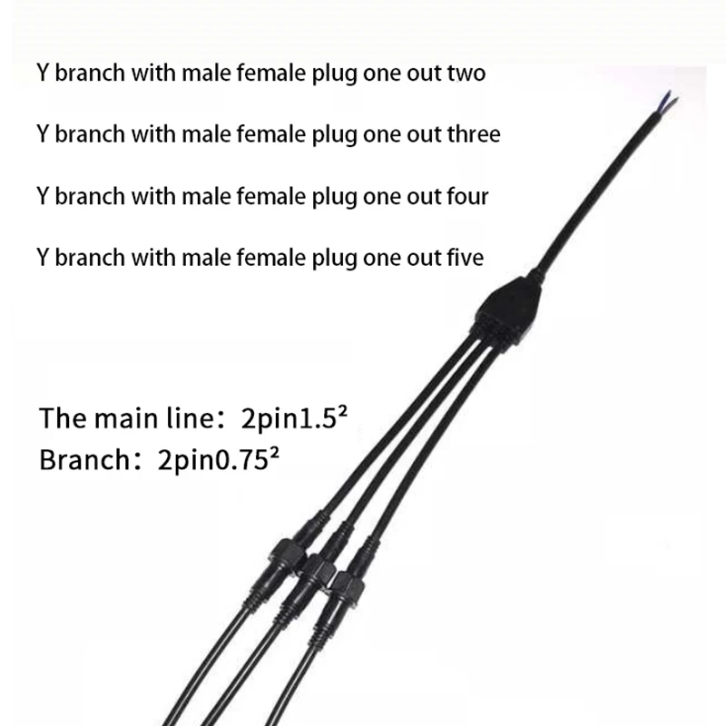 

Y Electrical Cable 2 pin 3 pin 1 to 2 3 4 5 Waterproof Connector IP67 Y Connector Electrical Wire Splitter outdoor Lighting plug