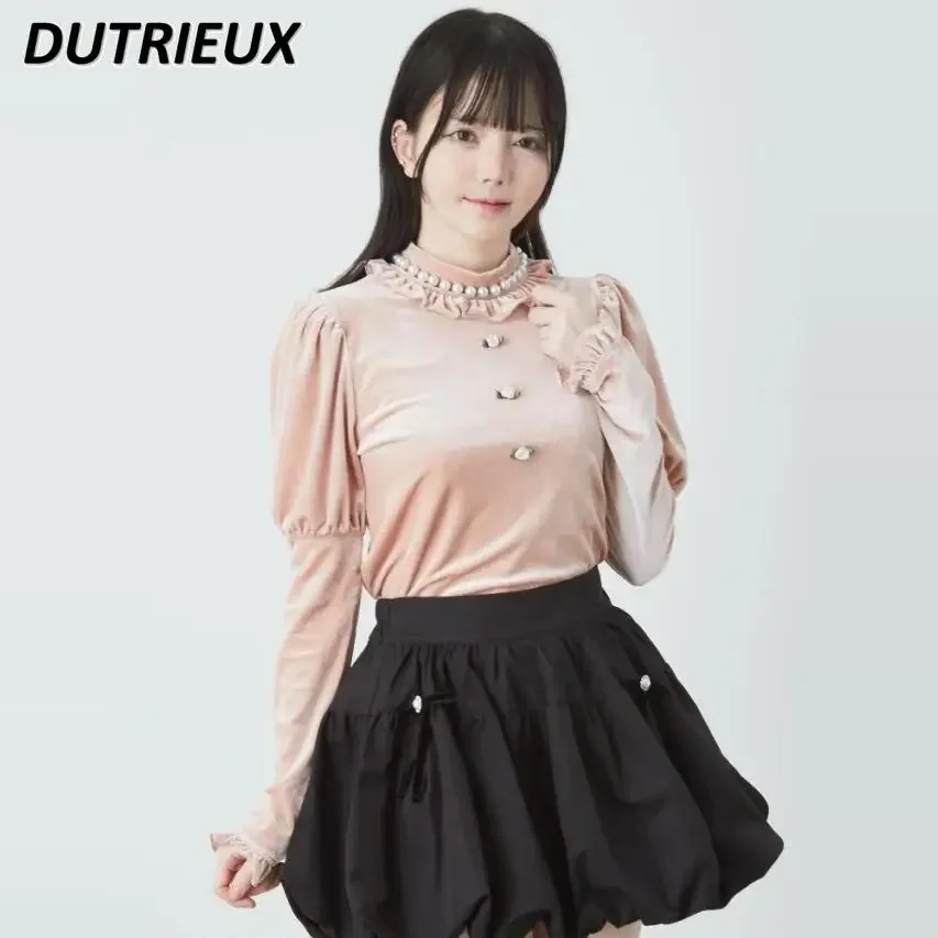 Милая женская водолазка бархатная милая пузырьковая повседневная верхняя