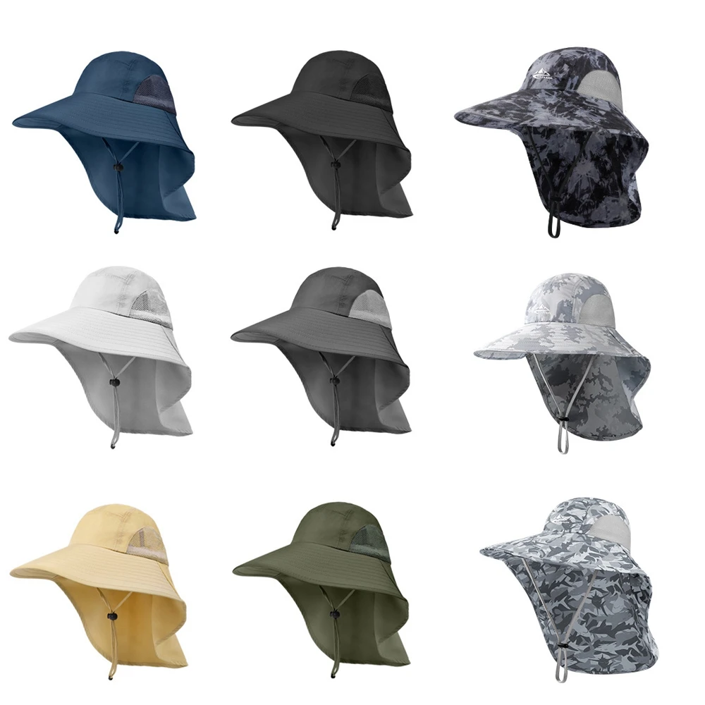 

Sun Hat Outdoor Fishing Hat Wide Brim Safari Cap with 50+ UPF Protection Men Women Hat Outdoor Face Mask Wide Brim Bucket Hat