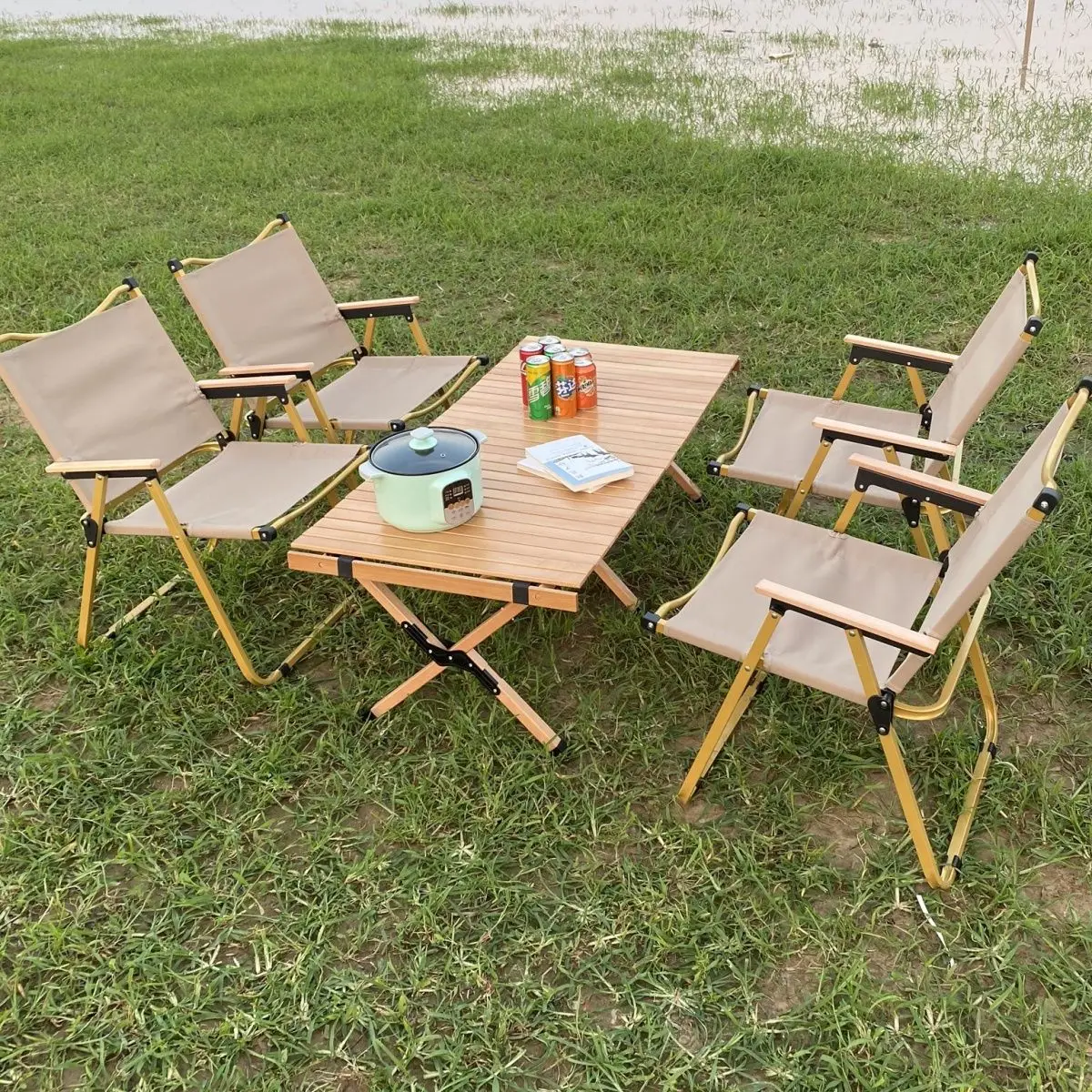 

Outdoor Folding Table Camping Wood Table Portable Indoor Multifunctional Picnic Table Cake Roll Wooden Table With Bag For Picnic