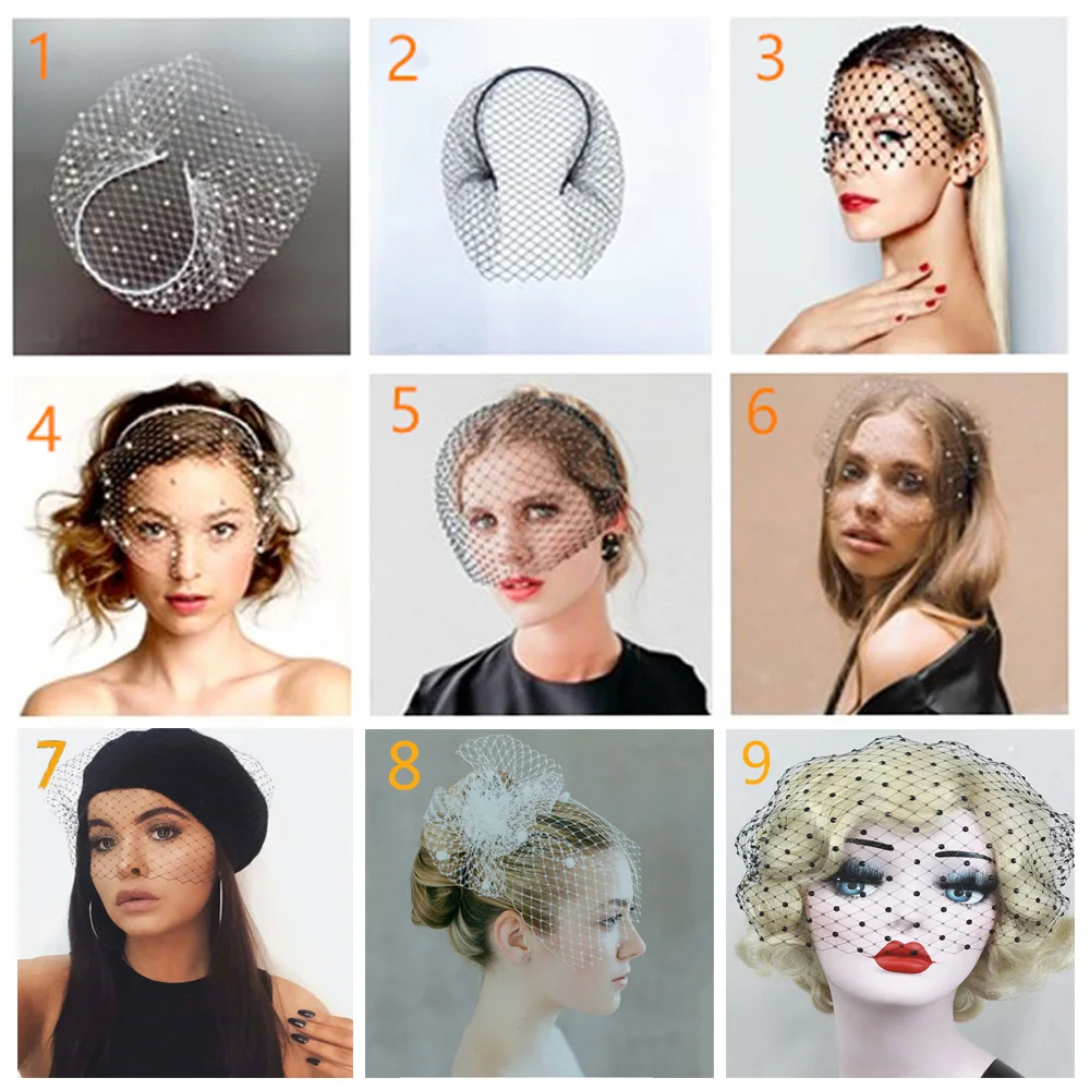 

Black Headband Veil For Bridal Crystal Birdcage White Face Net Mask Hair Jewelry Accessories Veils Charming Wedding Fascinators