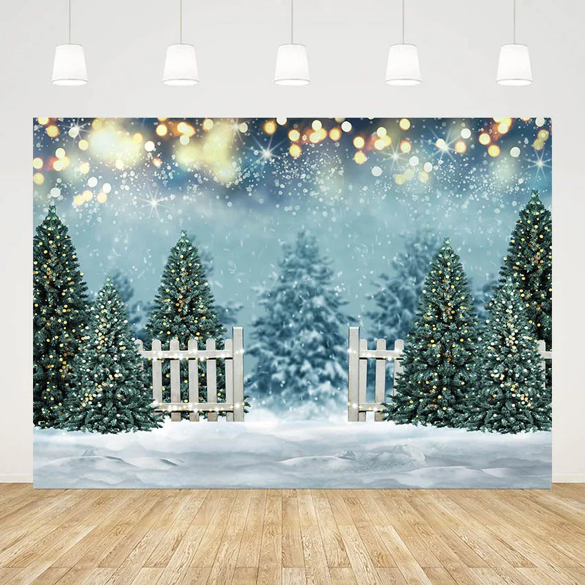 

Mehofond Photography Backdrop Winter Christmas Forest Snow Scenic Photocall Pine Tree Bokeh Glitter Decor Kids Background Studio