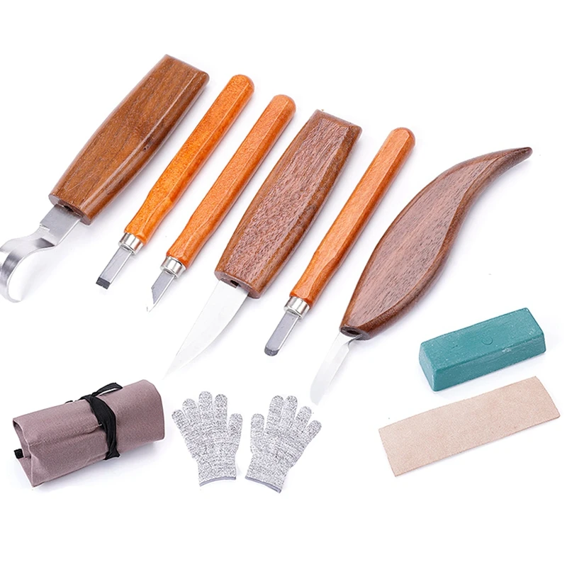 

BMBY-Wood Carving Tools Set Knife Kit For Beginners Cut-Resistant Gloves Needle File Wood Spoon For Kids Adults Woodworking