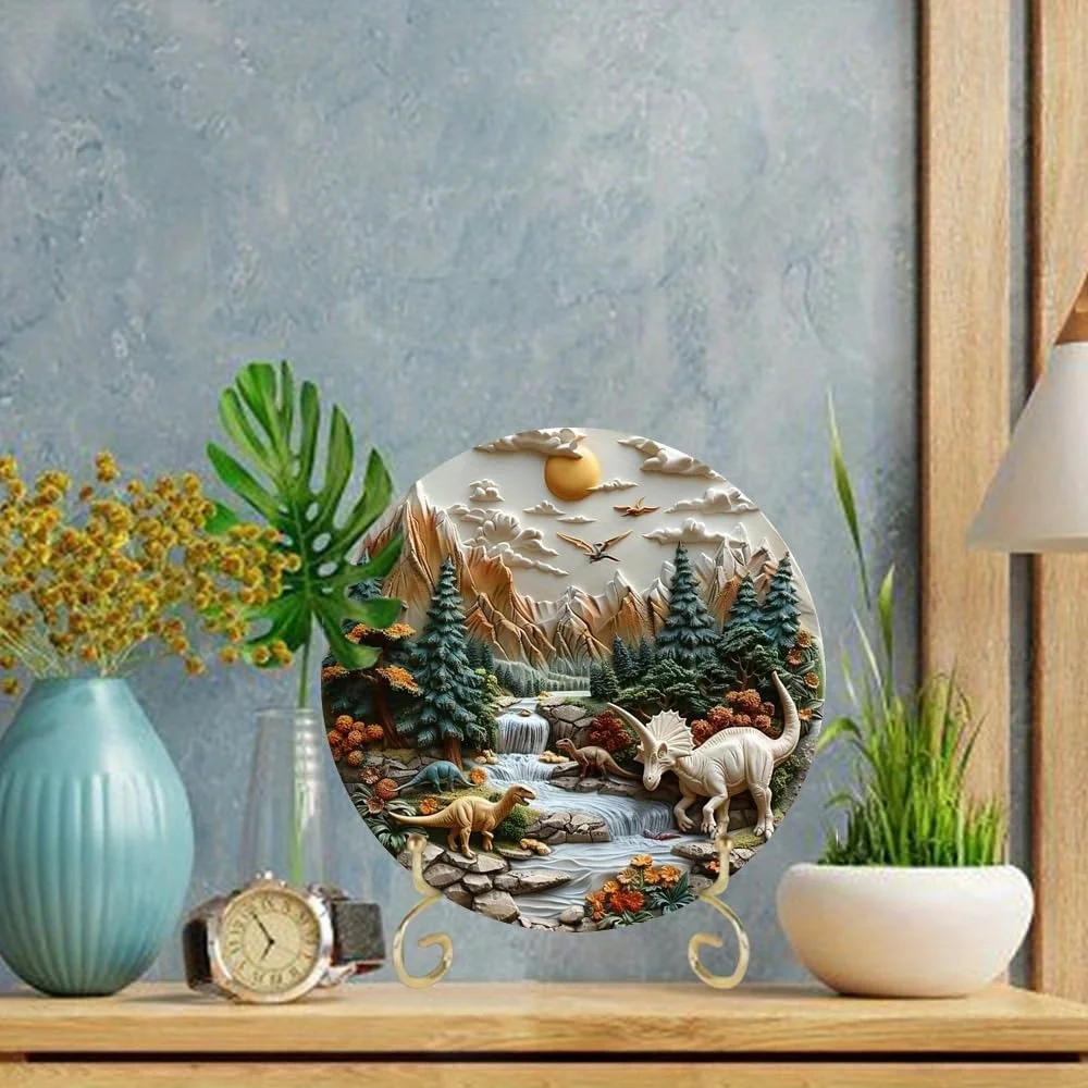 Круглый алюминиевый динозавр искусство 3D рельефное на открытом воздухе