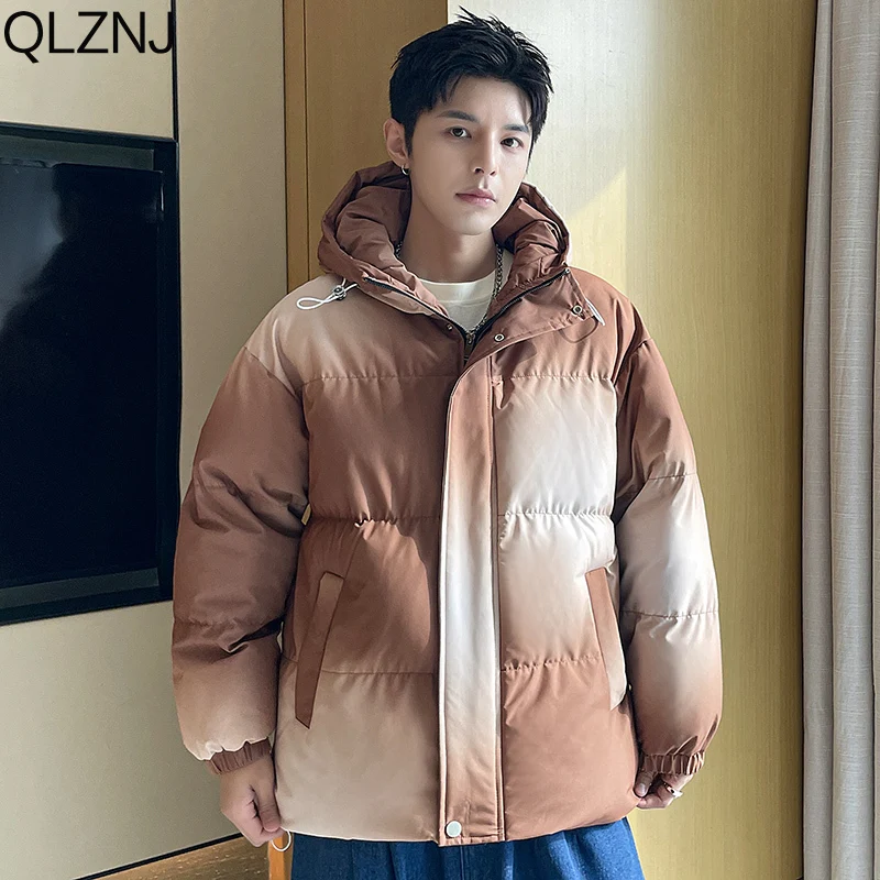 Winter Thick Warm Gradient Parkas Men Clothing 2023 Fashion Zipper Hooded Coats Women Cotton Padded Jacket Unisex Oversize Parka