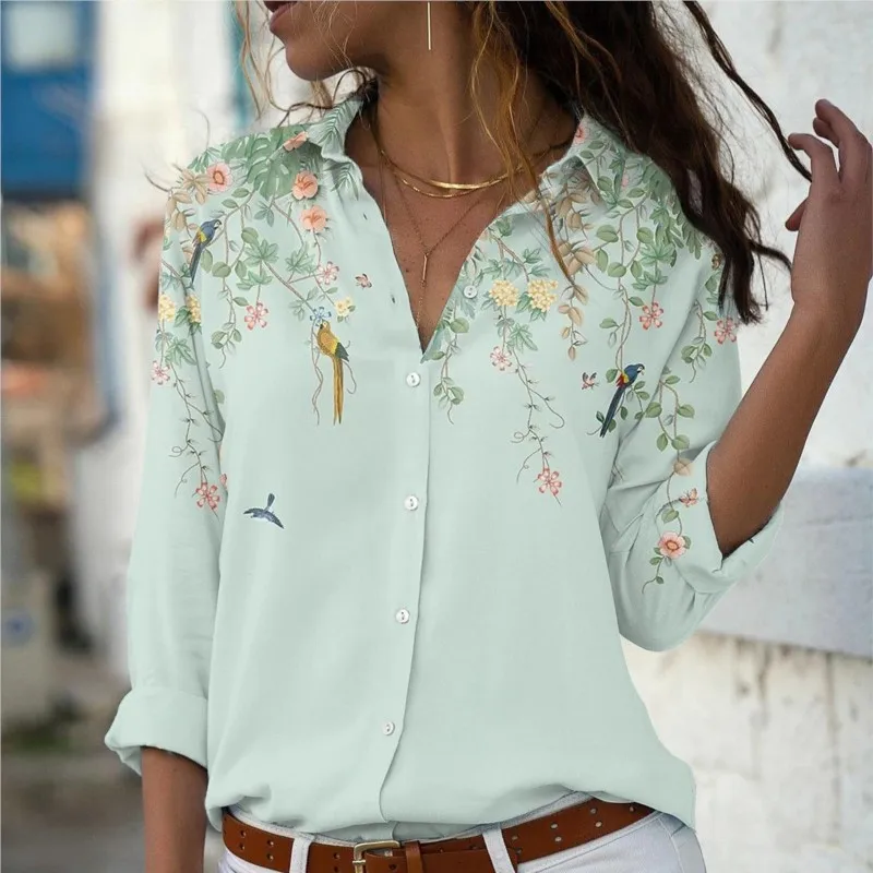 

Casual Print Long Sleeve Blouse Spring/Summer Women Top 2023 Fashion Polo Collar Chiffon Shirt Blusas De Mujer Bonitas Y Baratas