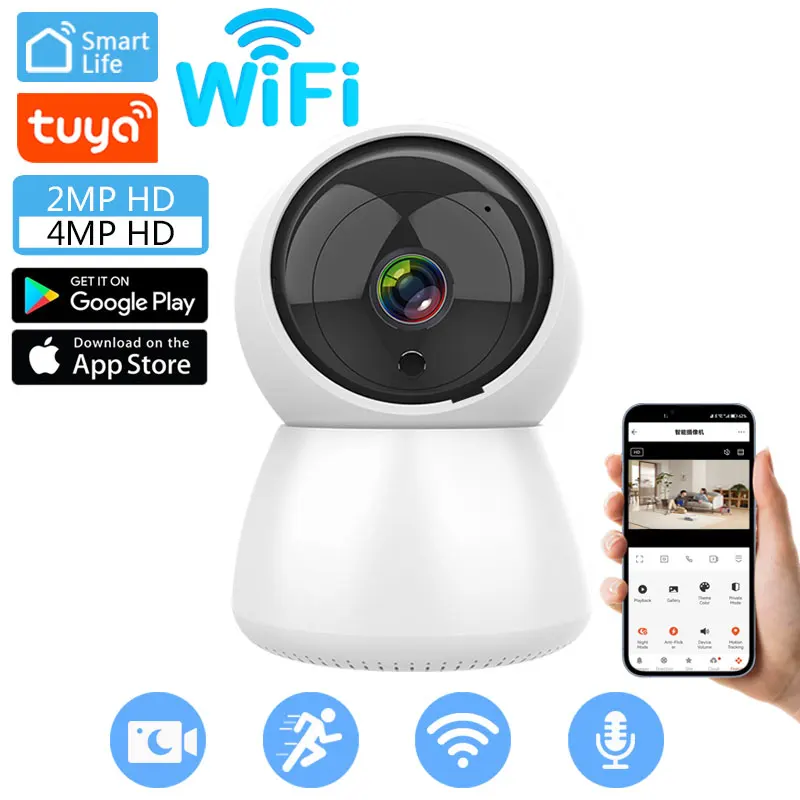 4MP Tuya Smart Mini WiFi IP Indoor HD Camera Auto Tracking Wireless Security Home Surveillance Alerts Baby Monitor Night Vision