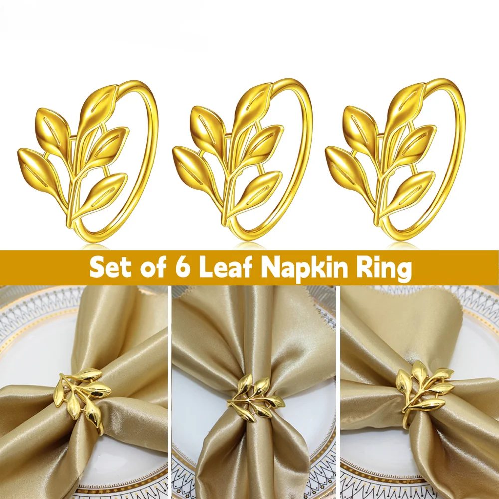 

6Pcs Leaf Napkin Rings Fall Napkin Holder for Christmas Thanksgiving Wedding Dinnig Table Decoration Gold 2023